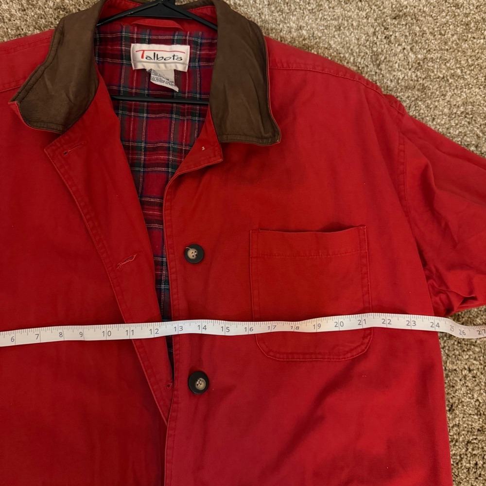 VTG Talbots 100% Cotton 90s Chore Coat Barn Jacket Outdoors Red Leather SZ XL - Picture 5 of 7